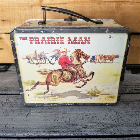 the prairie man vintage tin metal lunch box|Western lunch box vintage, metal western lunch box, Prairie Man .